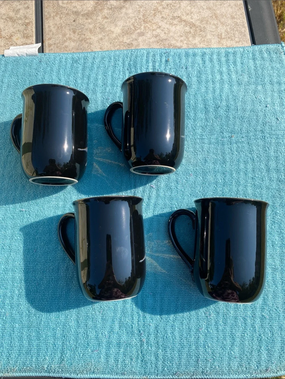 VTG Otagiri Japan Black 22K Gold Seashell Coral Starfish Ceramic Mugs - Set of 4